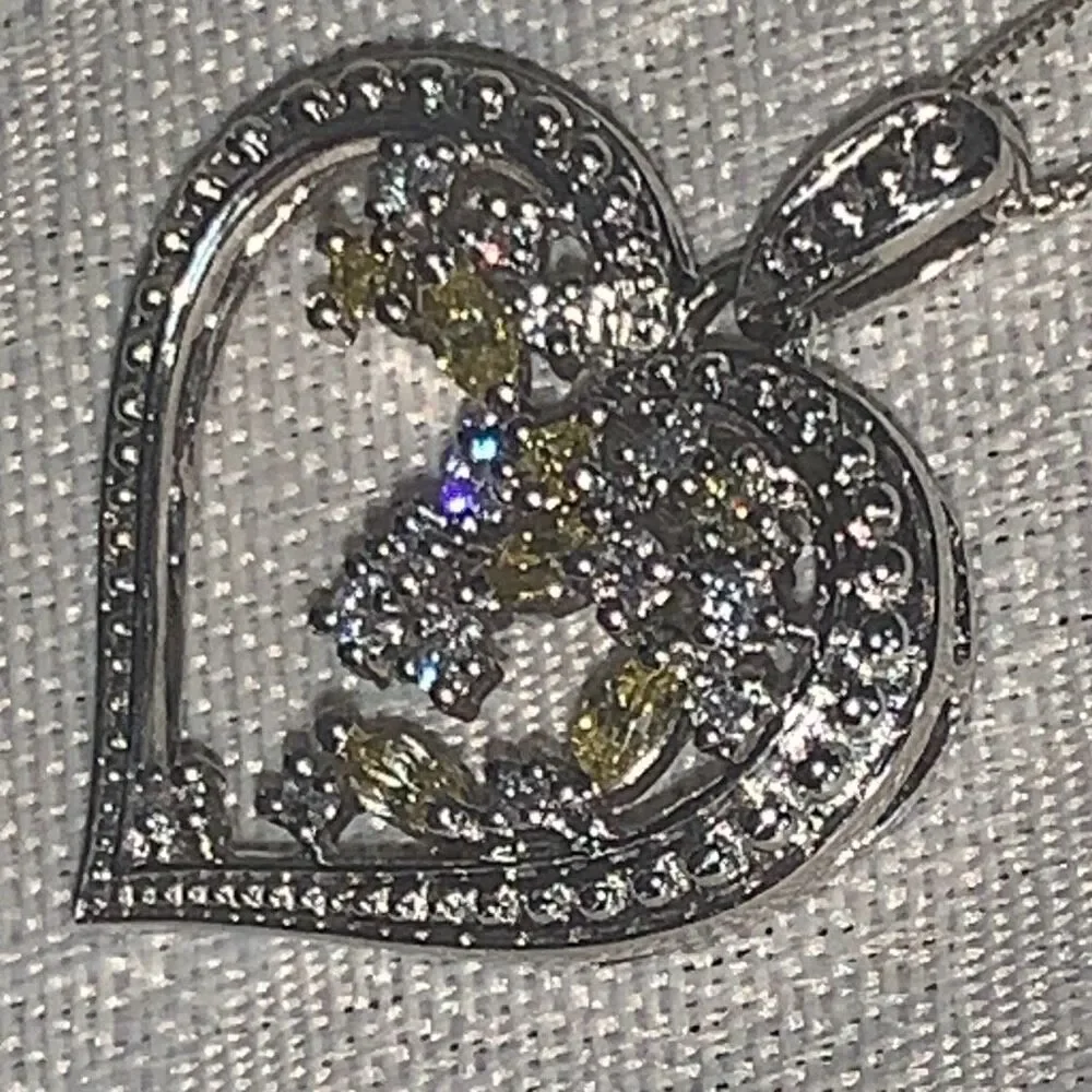 Sterling Silver 925 Heart Pendant Necklace Italy 18”‎